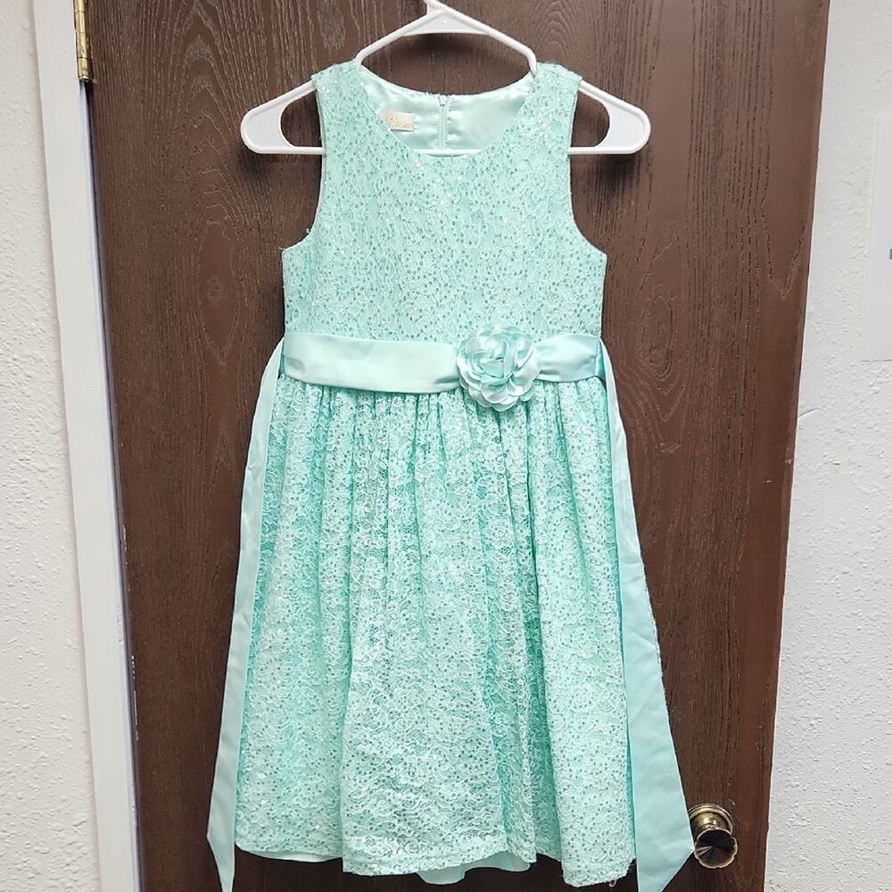 American Princess Aqua Lace Dress with Satin Bow